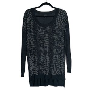 🌺 Worthington Black Slinky Semi Sheer Abstract Print Stretchy Sweater Size XL